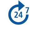 Icon blauer Pfeilkreis 24/7 empfangen und versenden